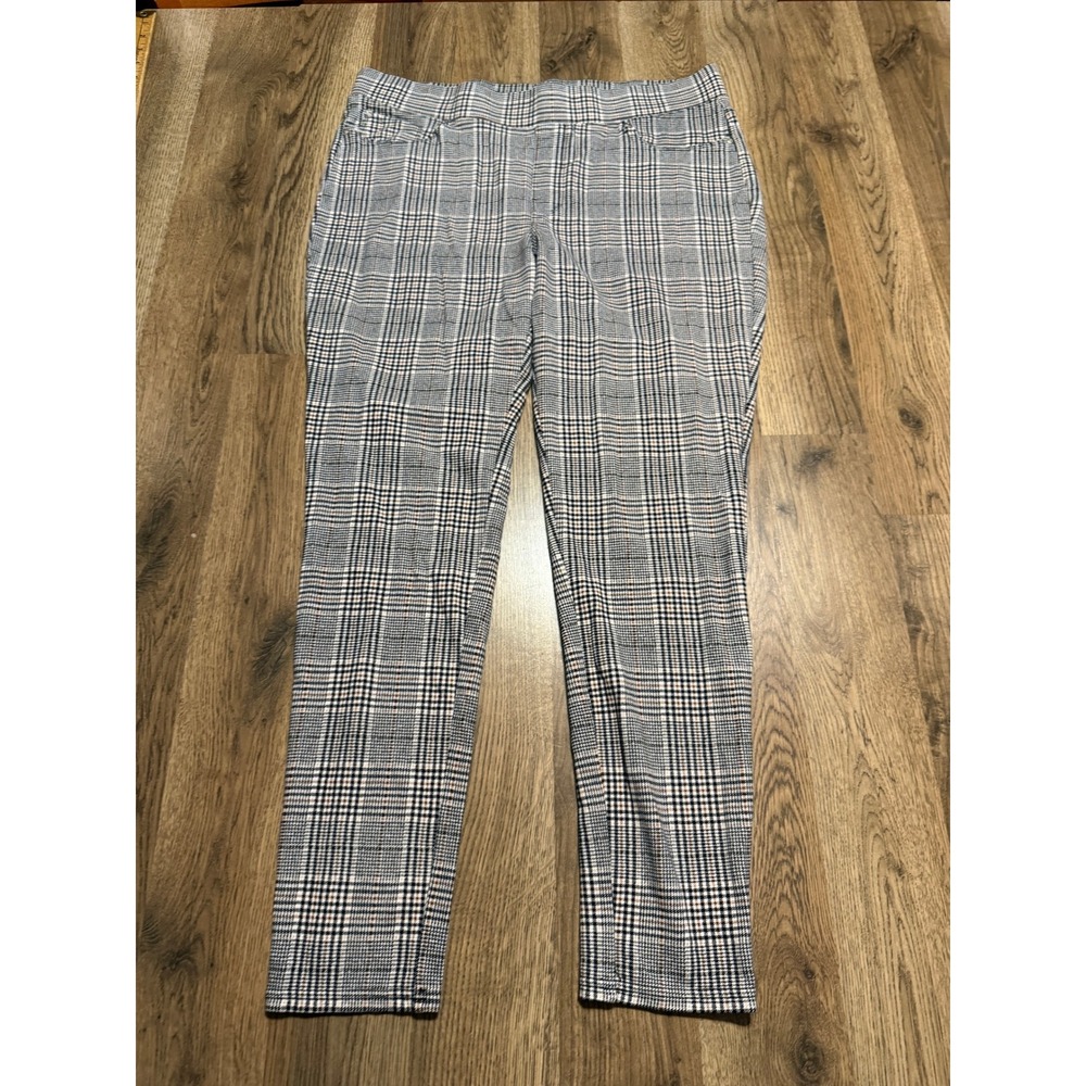 Seven7 Pants Womens Size XL Black White Gray Pull On Skinny Trousers Plaid